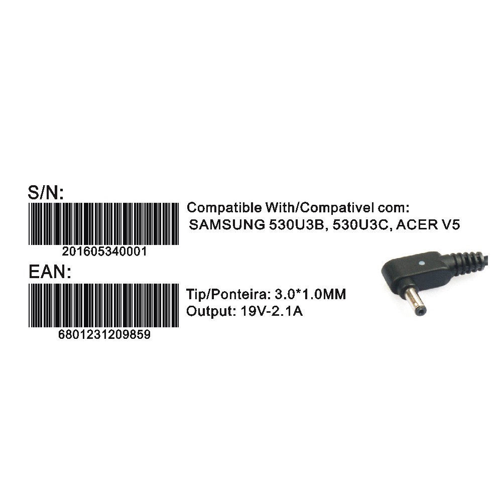 Transformador Compativel 2Hix Samsung 19V 2.1A Tip 3.0*1.0 - Image 3