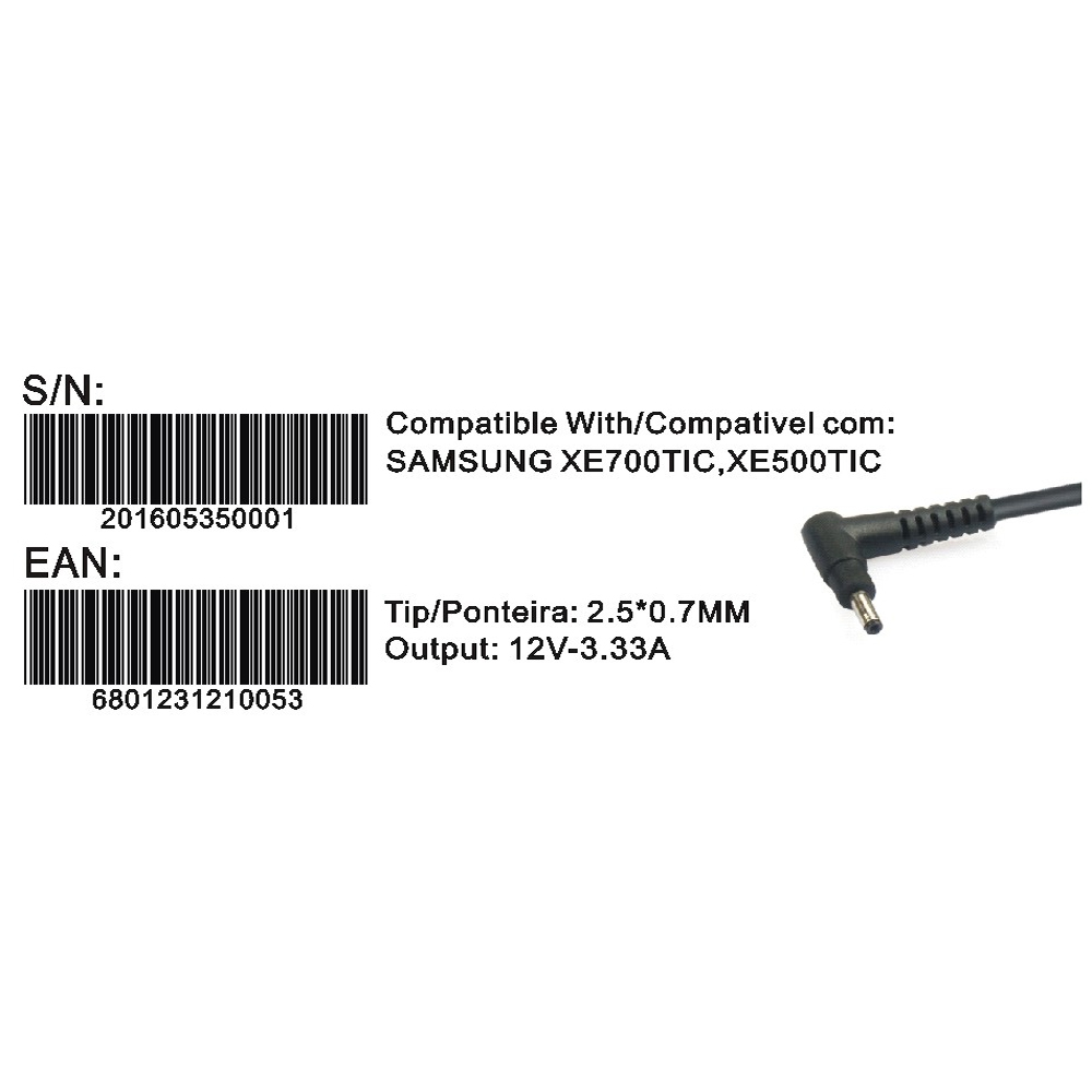 Transformador Compativel 2Hix Samsung 12V 3.33A Tip 2.5*0.7 - Image 3