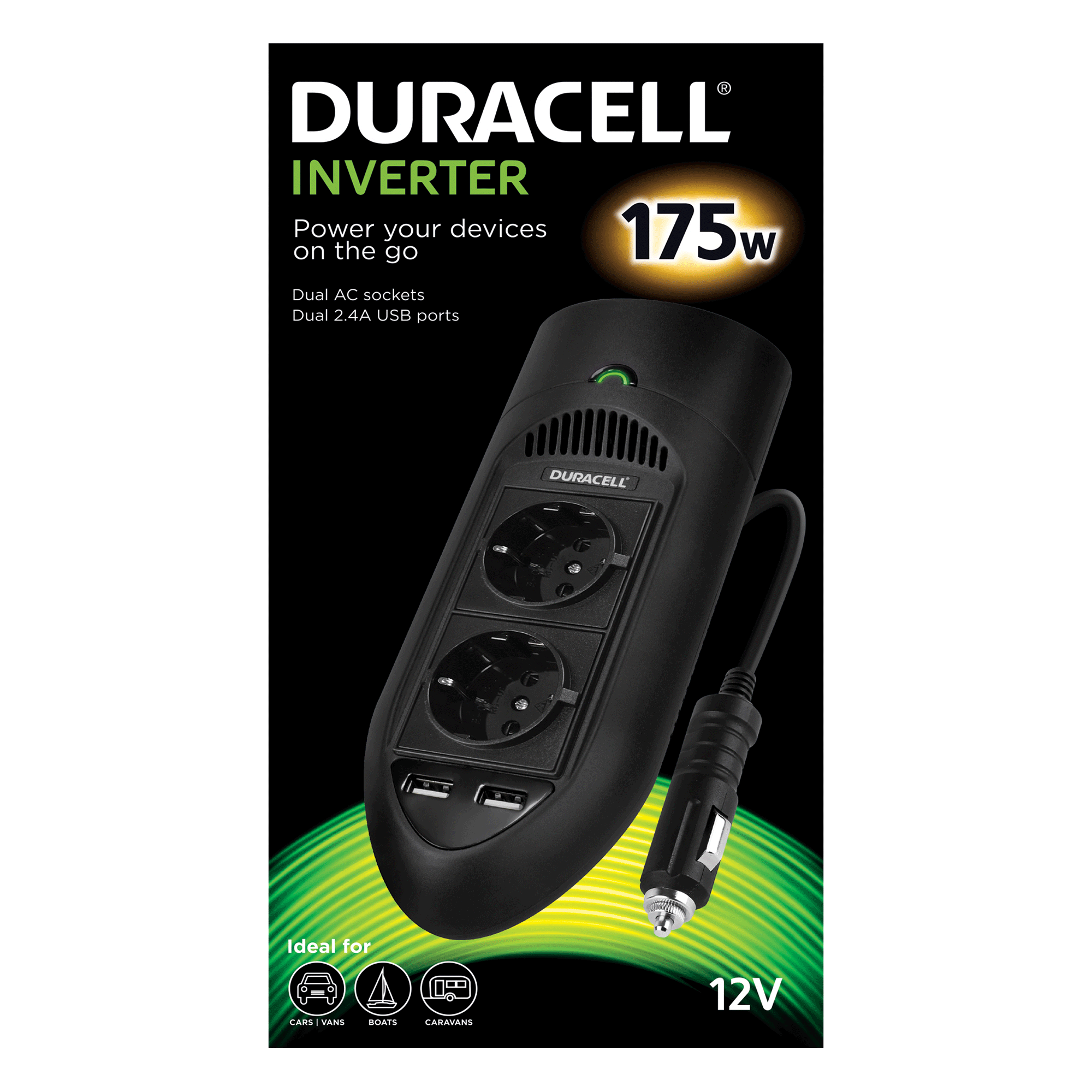 Duracell 175W Twin Eu Socket Inverter - GreenFever