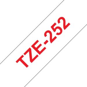 Fita Compatível Brother TZe252 Laminada Texto Vermelho em Fundo Branco   24mm x 8 metros