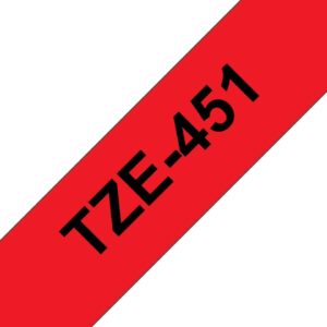 Fita Compatível Brother TZe451 Laminada Texto Preto em Fundo Vermelho  24mm x 8 metros