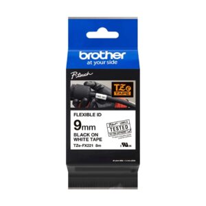 Fita Original Brother TZeFX221  Laminada Flexível  Texto Preto em Fundo Branco  9mm x 8 metros