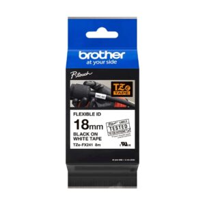 Fita Original Brother TZeFX241  Laminada Flexível  Texto Preto em Fundo Branco  18mm x 8 metros