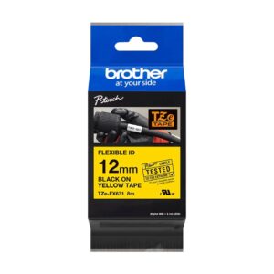 Fita Original Brother TZeFX631  Laminada Flexível  Texto Preto em Fundo Amarelo  12mm x 8 metros