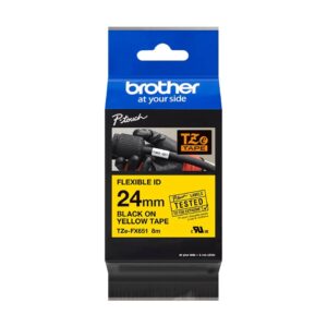 Fita Original Brother TZeFX651  Laminada Flexível  Texto Preto em Fundo Amarelo  24mm x 8 metros