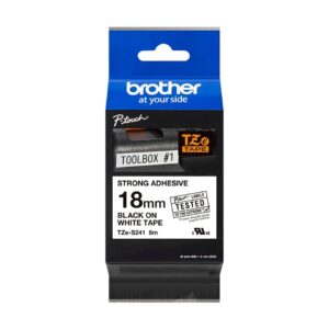 Fita Original Brother TZeS241  Laminada Super Adesiva  Texto Preto em fundo Branco 18mm x 8 metros