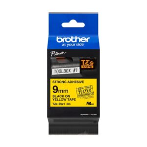 Fita Original Brother TZeS621  Laminada Super Adesiva  Texto Preto em Fundo Amarelo  9mm x 8 metros