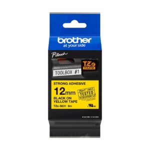 Fita Original Brother TZeS631  Laminada Super Adesiva  Texto Preto em Fundo Amarelo  12mm x 8 metros