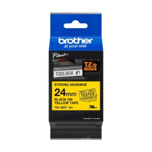 Fita Original Brother TZeS651  Laminada Super Adesiva Texto Preto em Fundo Amarelo 24mm x 8 metros