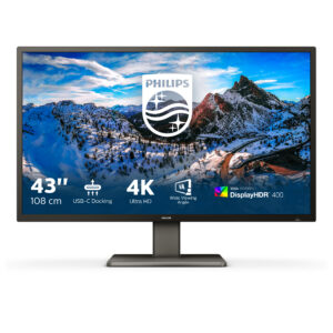 Monitor Profissional Philips 439P1 43"  4K  Multimedia 60 Hz  VA 400 cd/m²  4 ms  3xHDMI  DisplayPort  USB-C  Preto