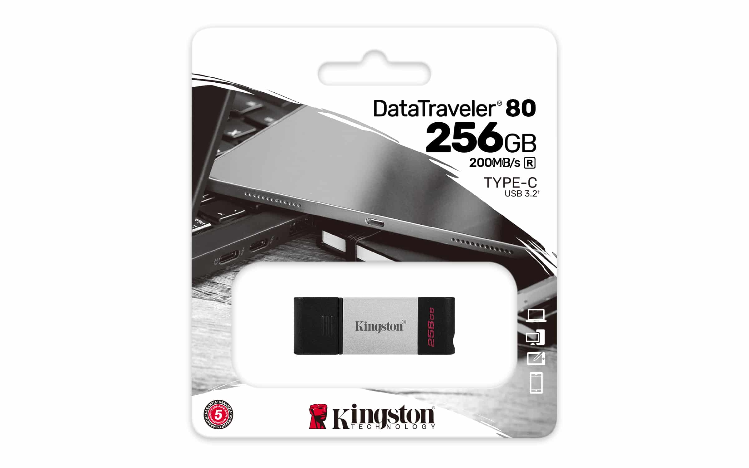 Pen Drive Kingston 256Gb DataTraveler DT80 Usb C 3.2 Cinza - Image 6