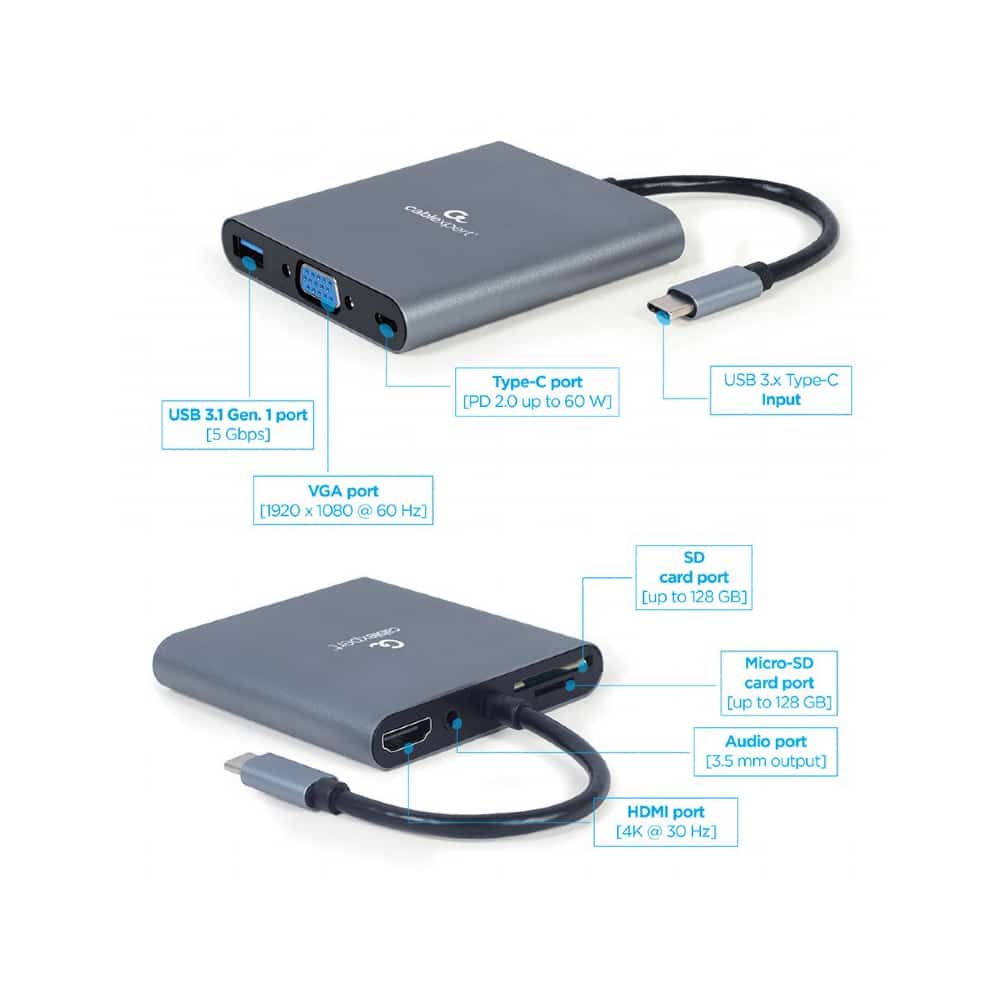 Adaptador - Docking Station Type-C 6IN1 Usb3.1 4k Hdmi VGA Audio Leitor Cartões Usb Type-C - Image 3