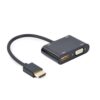 Cabo Adaptador Gembird HDMI Macho para HDMI Fêmea + VGA Fêmea + Cabo Adaptador Audio Preto