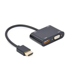 Cabo Adaptador Gembird HDMI Macho para HDMI Fêmea + VGA Fêmea + Cabo Adaptador Audio Preto