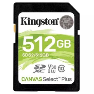 Cartão SD Kingston Canvas Select Plus 512Gb  Video Class V30   UHS-I U3   Classe10 - SDXC UHS-I