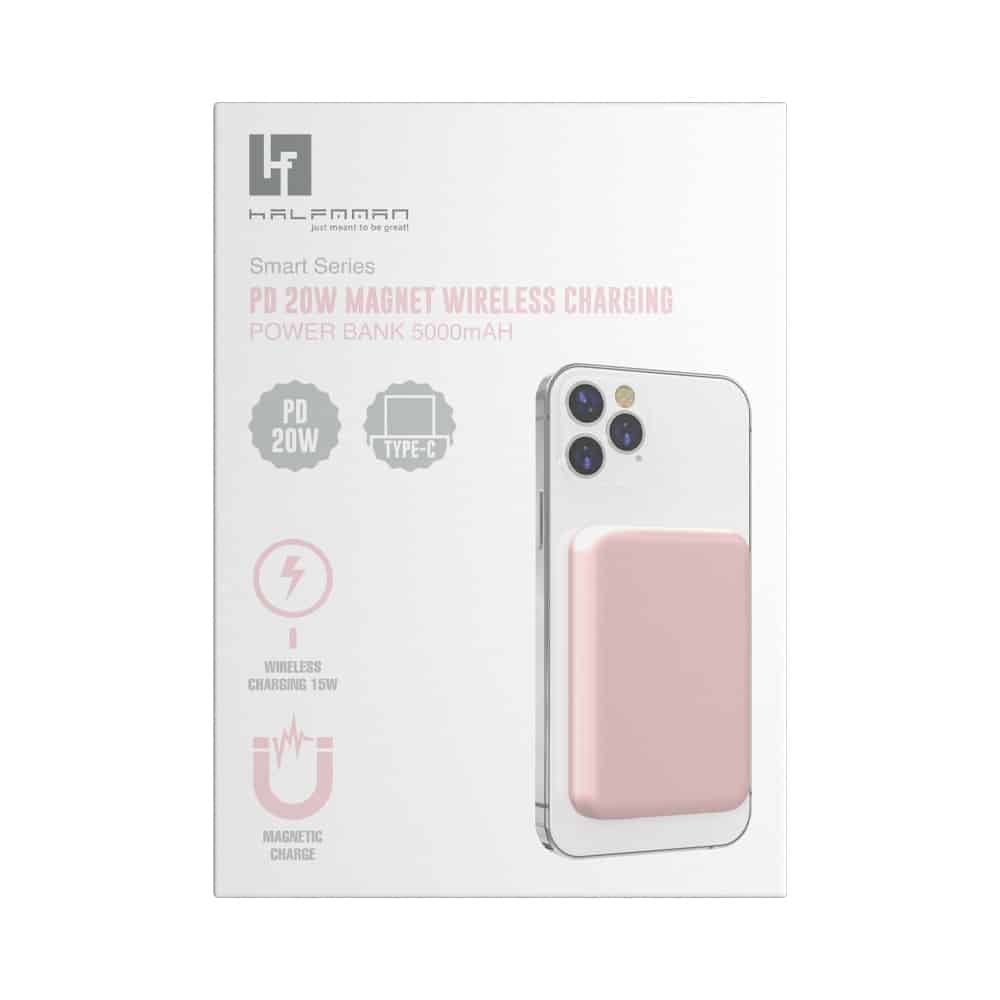 PowerBank Halfmman Magnet Wireless PD 20W Rosa - Image 3