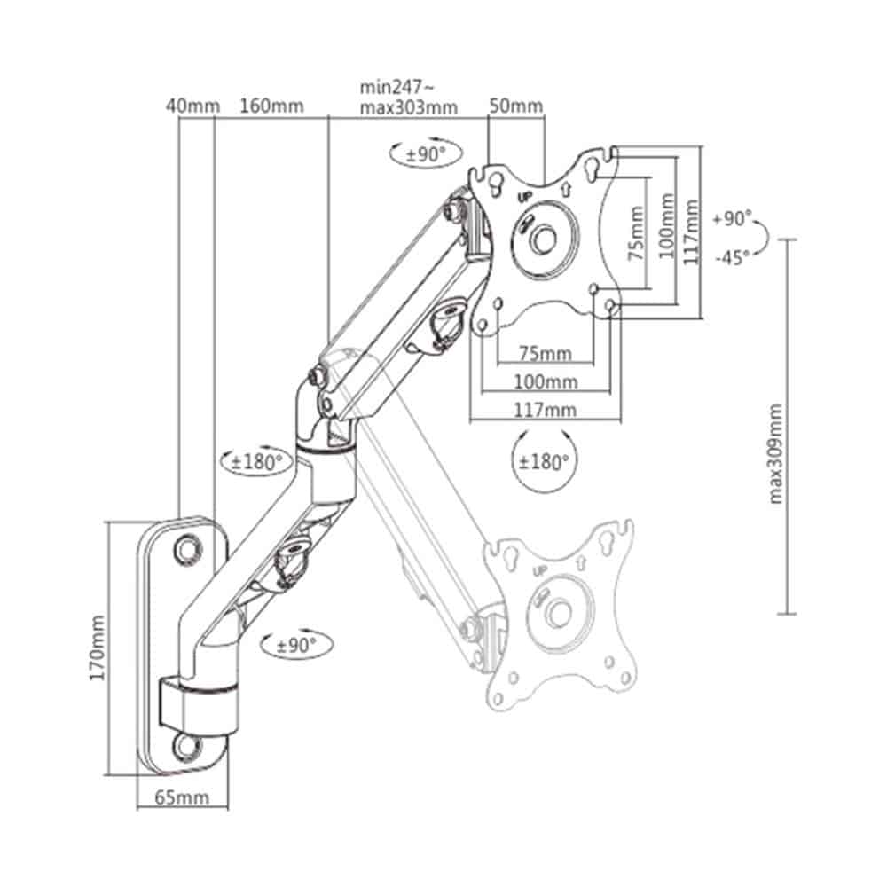 Suporte Parede Gembird Ajustável e extensivel para Monitor até 27" 7Kg - Image 2