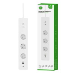 Tomada proteção Woox R6132 3x Schuko  2*Usb A 2*Type-C Inteligente com Medidor Energia
