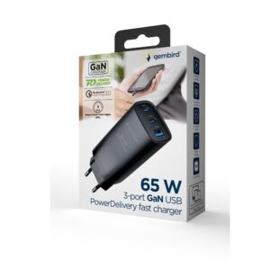 Alternative view of Transformador Gembird  3 Portas 65W 2 x Type-C e 1 x USB Carregamento Rápido