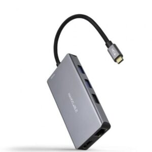 Docking Station Type-C Nanocable 10.16.1009  3xUSB  2xHDMI 4K  1xRJ45  1xLeitor de Cartoes  1xUSB Tipo-C PD Cinza