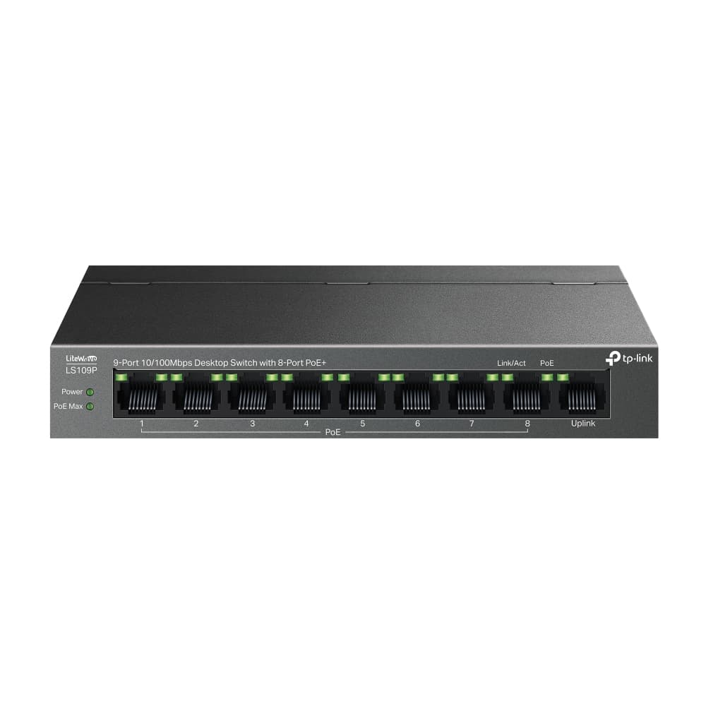 Switch de Rede TP-Link LiteWave 9 Portas Gigabit 8x PoE+