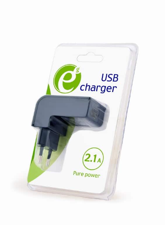 Carregador Gembird USB 2.1A Preto Curvo - Image 3