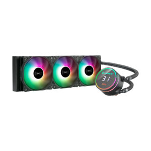 Dissipador Liquido Unykach Aquastorm 360  3 Ventiladores de 120mm RGB  Visualização Temperatura CPU  Tubo de 380mm
