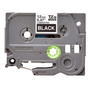 Fita Original Brother TZe335  Laminada Texto Branco em Fundo Preto  12mm x 8 metros