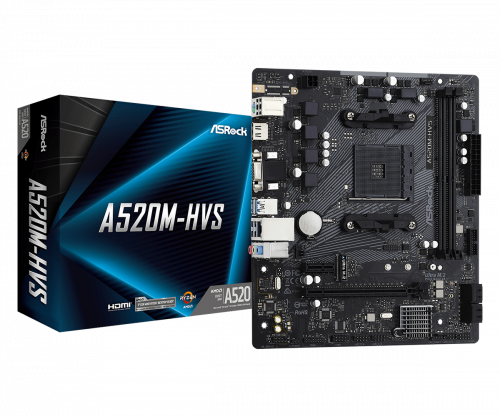 Motherboard ASROCK A520M-HVS AM4 2xDDR4 VGA+Hdmi 4xSATA3 1xM.2 4xUSB2.0 2xUSB3.2 USB-C Lan 1GB Micro ATX