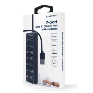 Hub Usb3.0 Gembird com 7 Portas Usb 3.0 Com On/Off Preto - Image 4
