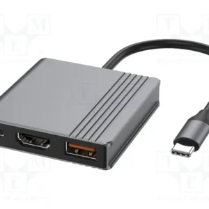 Adaptador Multiportas GEMBIRD USB-C 3 em 1 – USB-A HDMI 4K e USB-C PD 90 W
